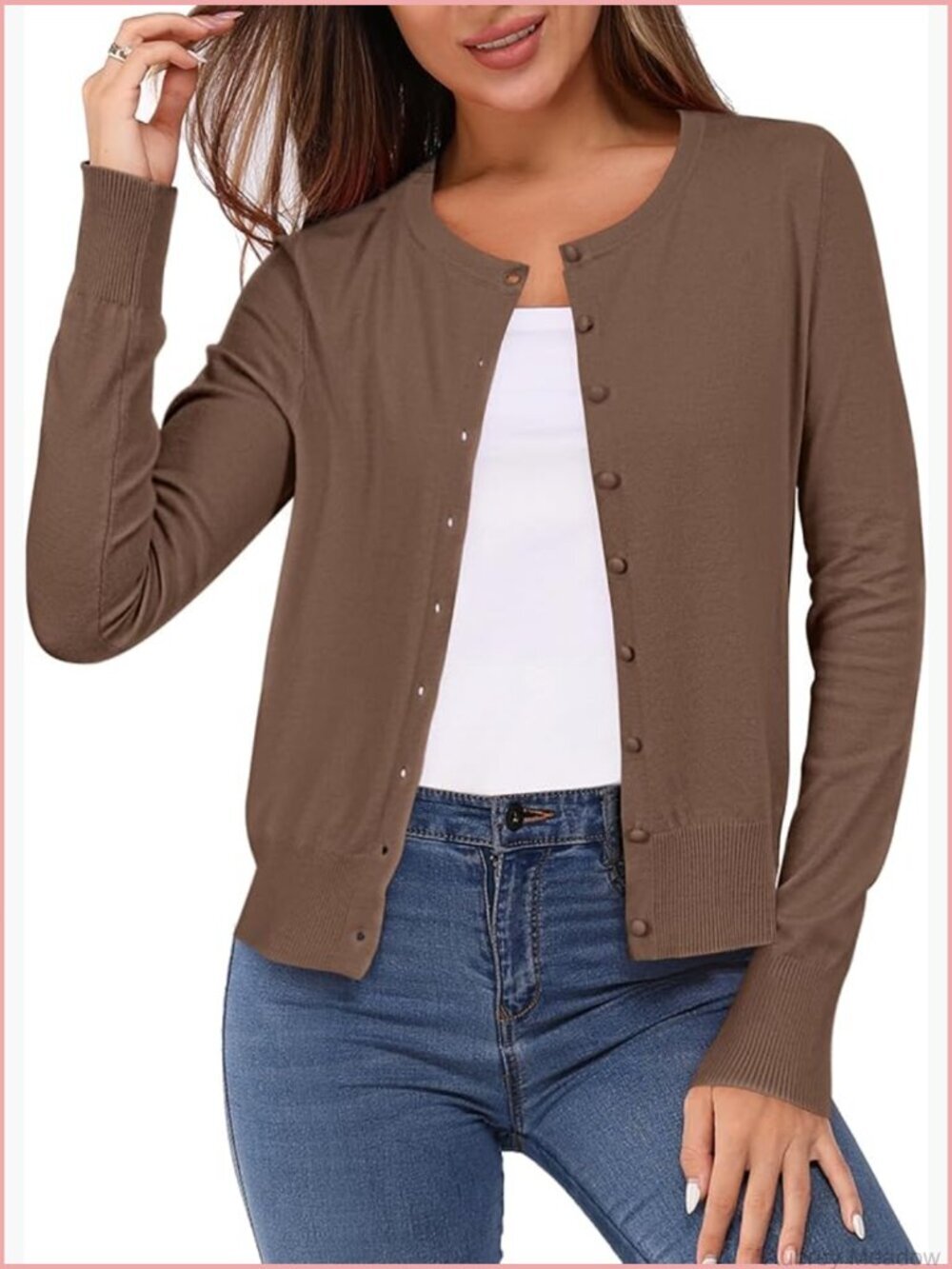 Lightweight Button Down Cardigan Long Sleeve Crew Neck Soft Knit Sweater Tops